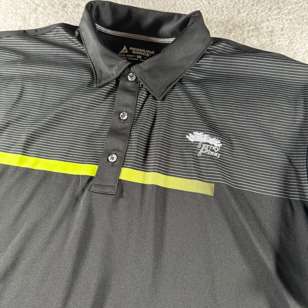 Torrey Pines Golf Polo Shirt Black Green Bermuda Sands XL Clean‎ Athletic Stripe
